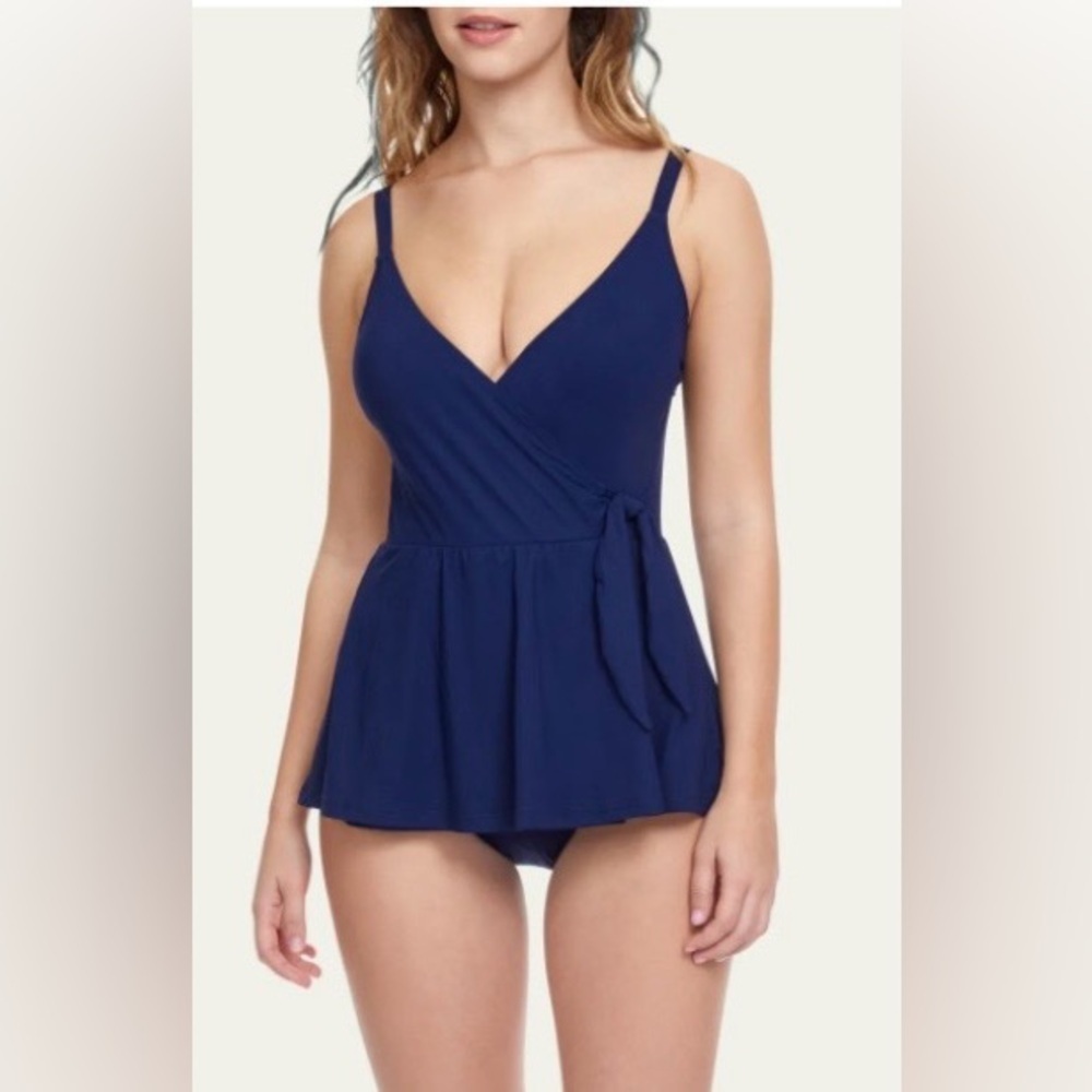 Gottex Navy Blue Wrap-Front One-Piece Swim Dress